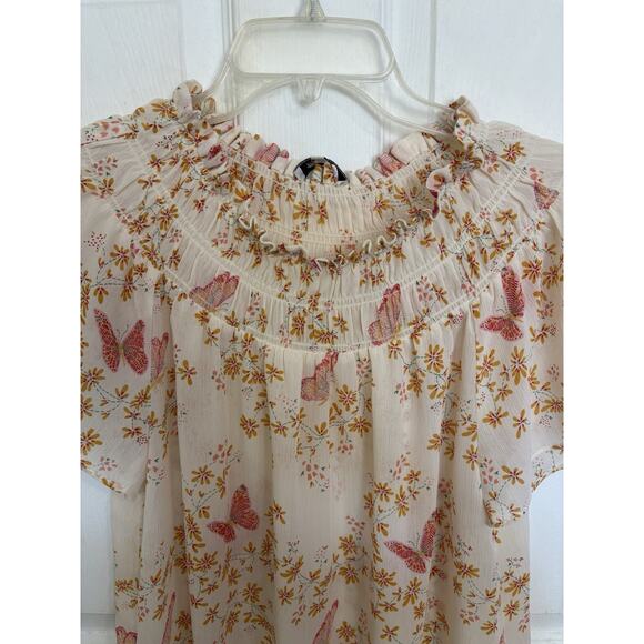 Madewell Butterfly Smocked Neck Top Size Large Fairycore Y2K Coquette Soft Girl - Picture 8 of 9